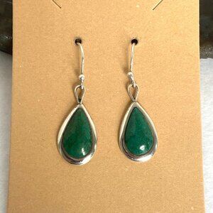 Sterling Silver 925 Southwest Style Chrysocolla Teardrop Dangle Drop Earrings